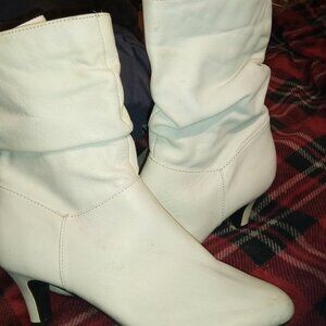 White leather slouch boots